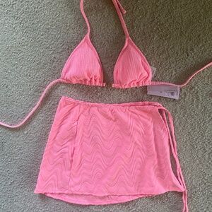NWT Wild Fable Pink Butterfly Charm XXS Bikini Top & Swim Skirt